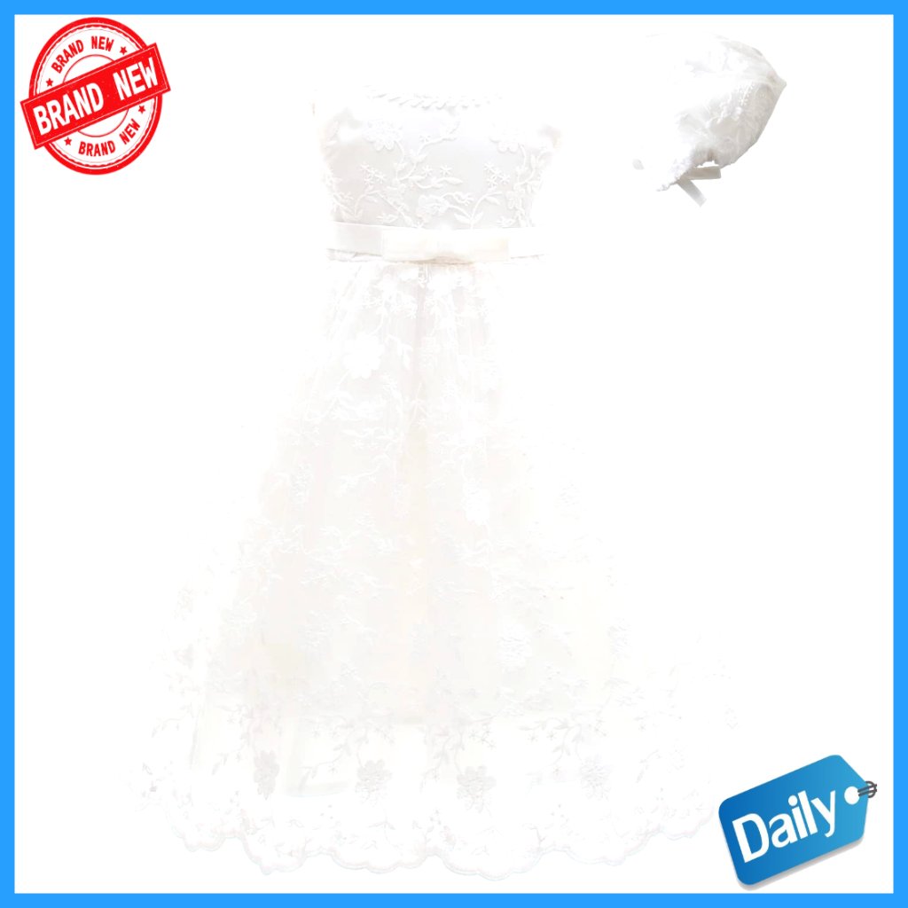 Lace Christening Gown With Bonnet, Cotton Lining, Back Zip, Satin Sash